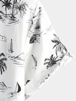 White Aloha Hawaiian Short Sleeve Shirt with Tropical Palm and Pineapple Print