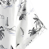 White Cotton Aloha Shirt with Short Sleeves, Tropical Pineapple and Palm Pattern for Men