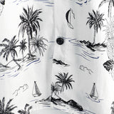 White Aloha Hawaiian Short Sleeve Shirt with Tropical Palm and Pineapple Print
