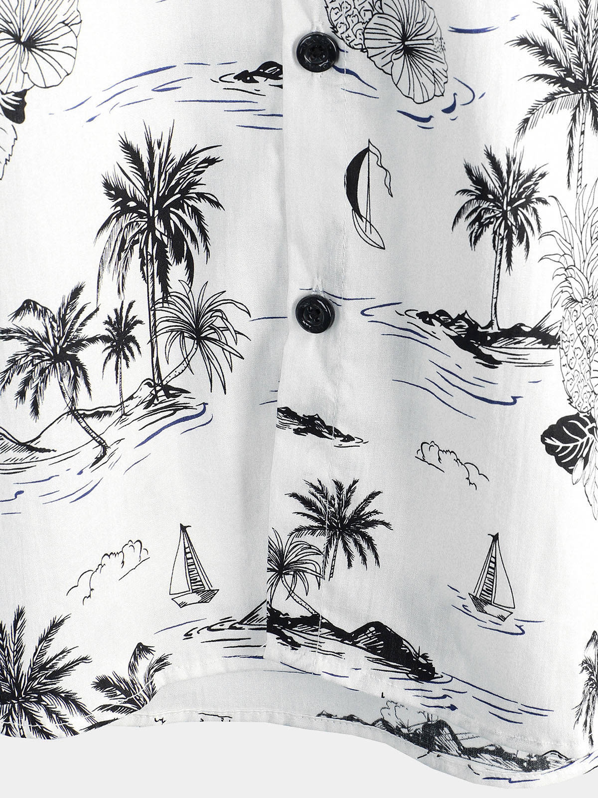 White Aloha Hawaiian Short Sleeve Shirt with Tropical Palm and Pineapple Print