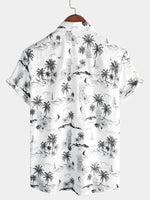 White Aloha Hawaiian Short Sleeve Shirt with Tropical Palm and Pineapple Print