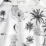 White Aloha Hawaiian Short Sleeve Shirt with Tropical Palm and Pineapple Print