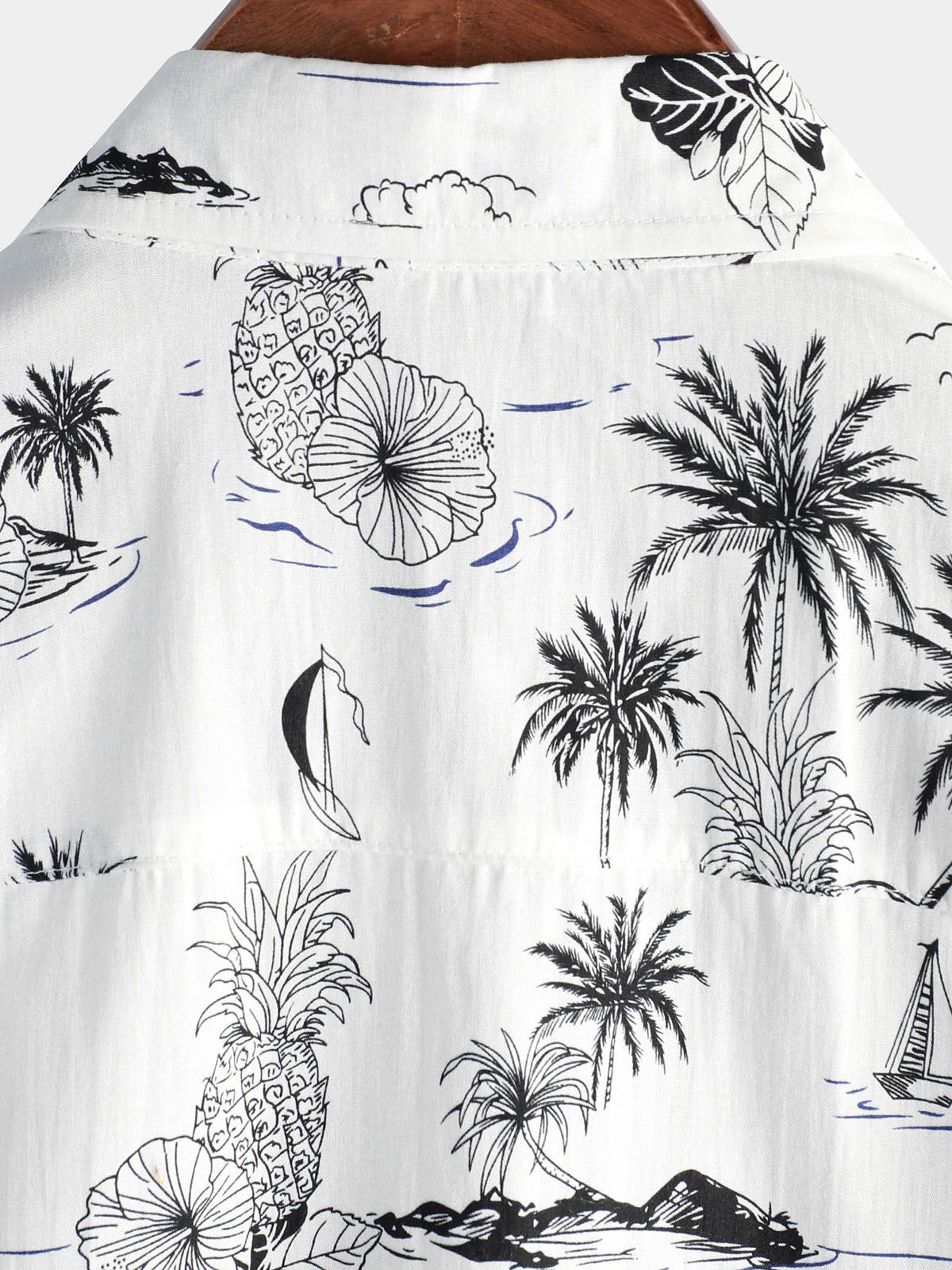 White Aloha Hawaiian Short Sleeve Shirt with Tropical Palm and Pineapple Print