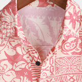Men's Pink Hawaiian-Style Cotton Short-Sleeve Shirt with Floral Pattern