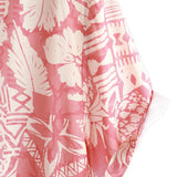 Men's Pink Hawaiian-Style Cotton Short-Sleeve Shirt with Floral Pattern