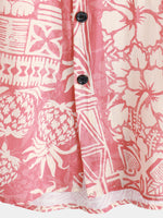 Men's Pink Hawaiian-Style Cotton Short-Sleeve Shirt with Floral Pattern