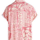 Men's Pink Hawaiian-Style Cotton Short-Sleeve Shirt with Floral Pattern