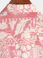 Men's Pink Hawaiian-Style Cotton Short-Sleeve Shirt with Floral Pattern