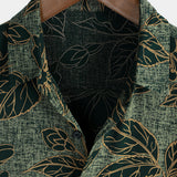 Button-Up Short Sleeve Shirt, Floral Print, Vintage Green, Summer Vacation