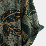 Button-Up Short Sleeve Shirt, Floral Print, Vintage Green, Summer Vacation