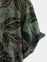 Button-Up Short Sleeve Shirt, Floral Print, Vintage Green, Summer Vacation