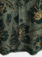 Button-Up Short Sleeve Shirt, Floral Print, Vintage Green, Summer Vacation
