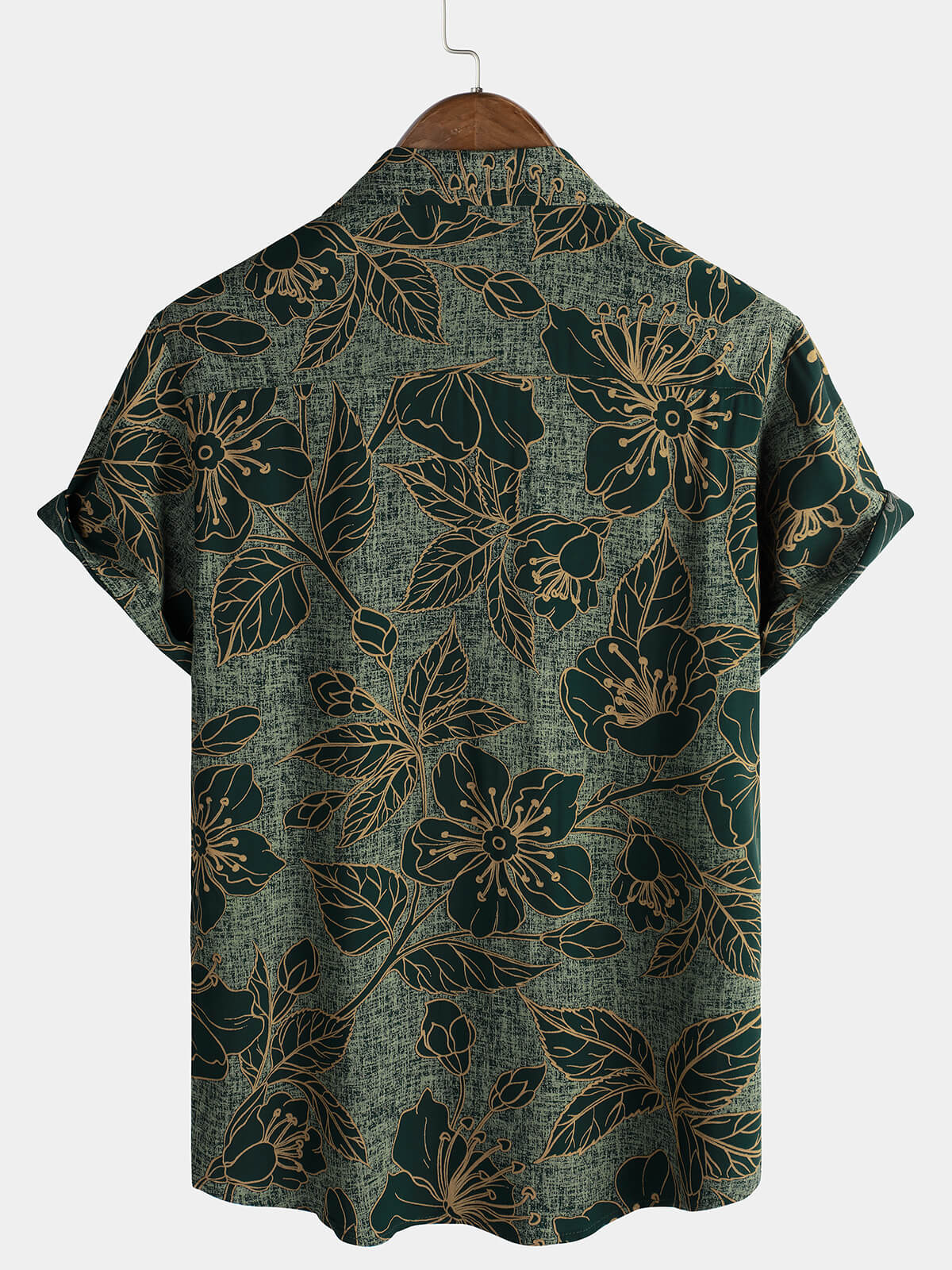 Button-Up Short Sleeve Shirt, Floral Print, Vintage Green, Summer Vacation