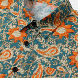 Casual Bohemian Blue Paisley and Floral Print Short Sleeve Shirt