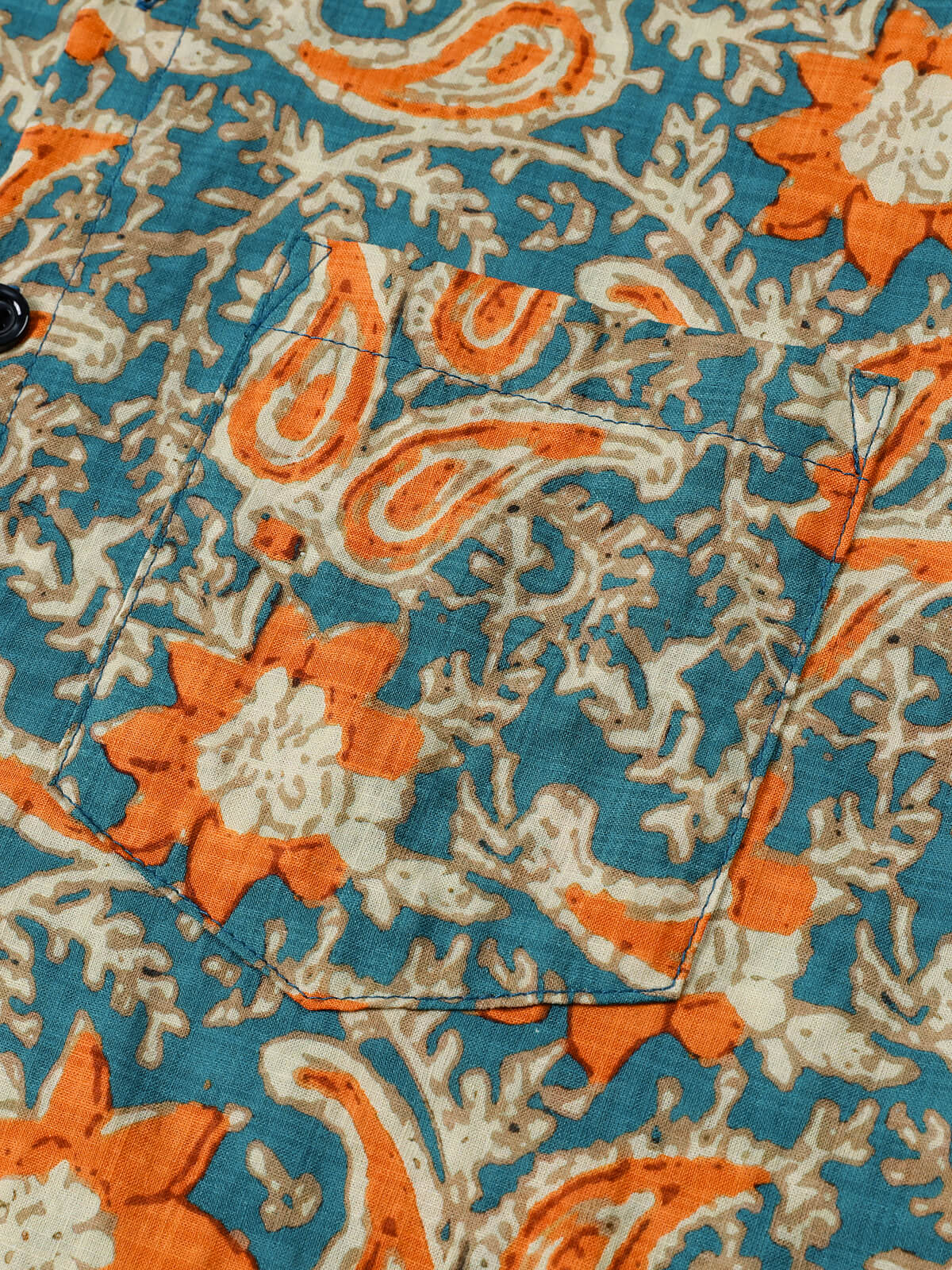 Casual Bohemian Blue Paisley and Floral Print Short Sleeve Shirt