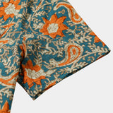 Casual Bohemian Blue Paisley and Floral Print Short Sleeve Shirt