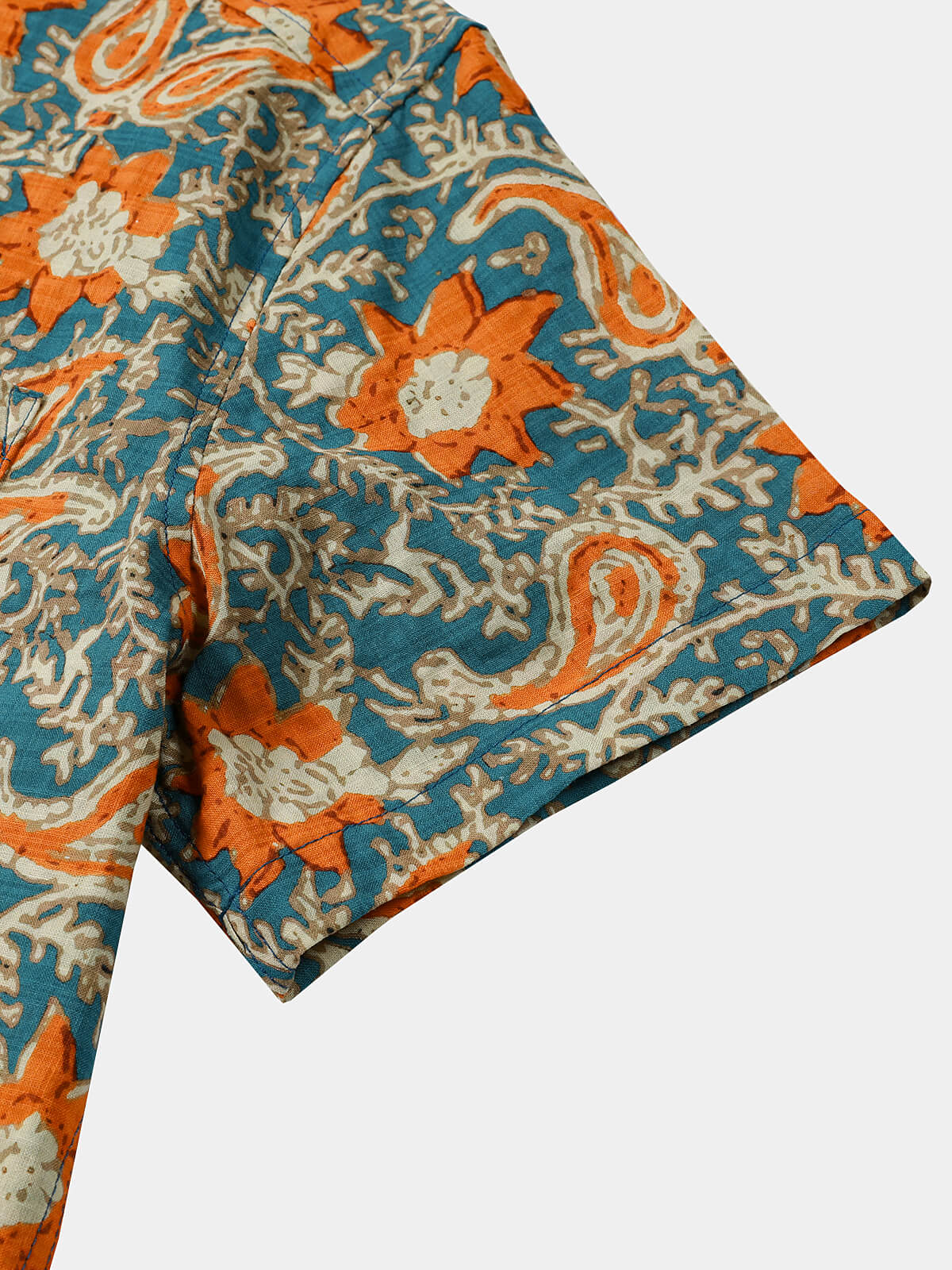 Casual Bohemian Blue Paisley and Floral Print Short Sleeve Shirt