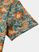 Casual Bohemian Blue Paisley and Floral Print Short Sleeve Shirt