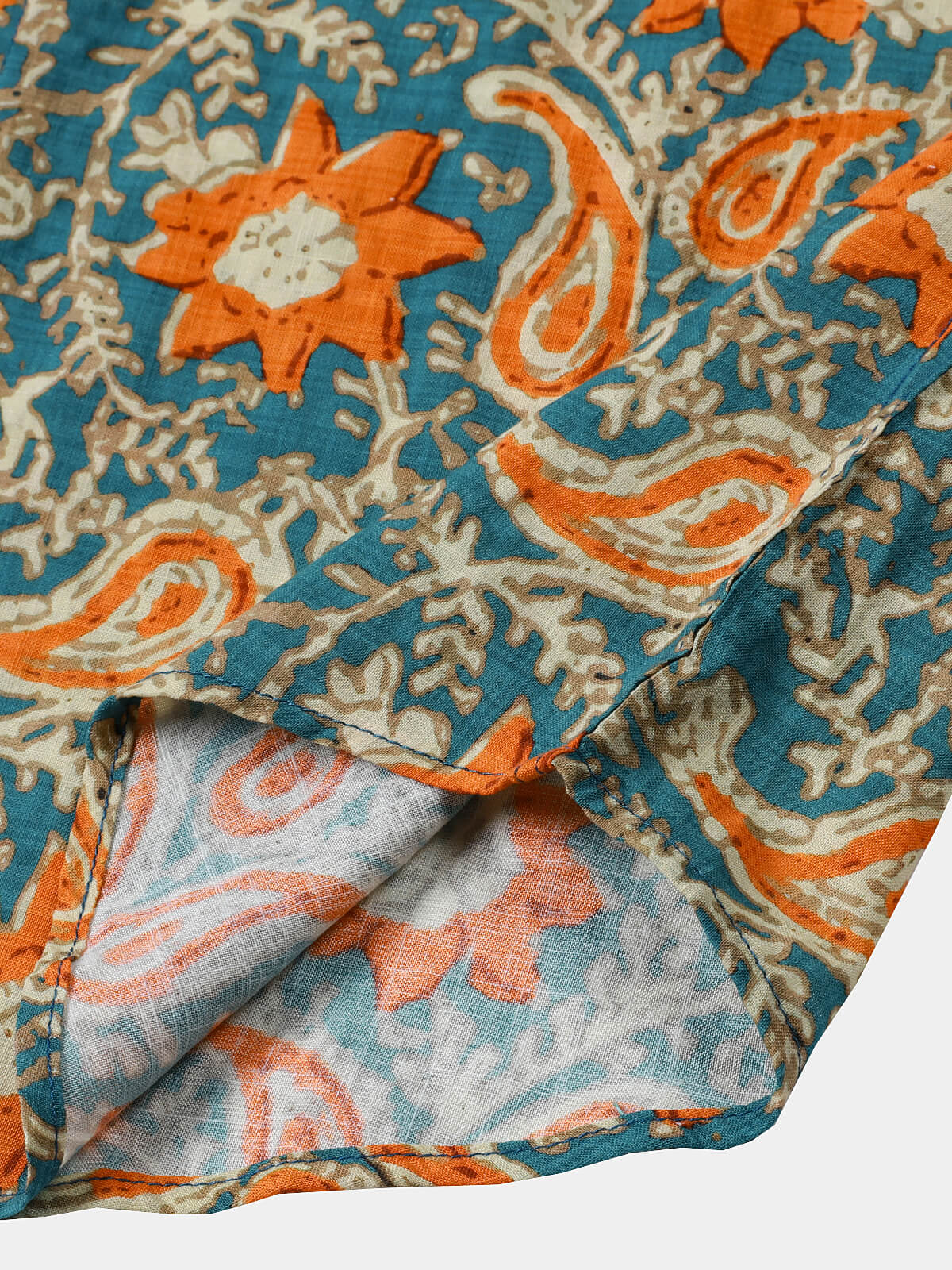Casual Bohemian Blue Paisley and Floral Print Short Sleeve Shirt