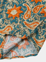 Casual Bohemian Blue Paisley and Floral Print Short Sleeve Shirt