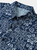 Navy Geometric Floral Bohemian Casual Short Sleeve Shirt