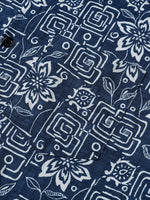 Navy Geometric Floral Bohemian Casual Short Sleeve Shirt