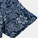 Navy Geometric Floral Bohemian Casual Short Sleeve Shirt