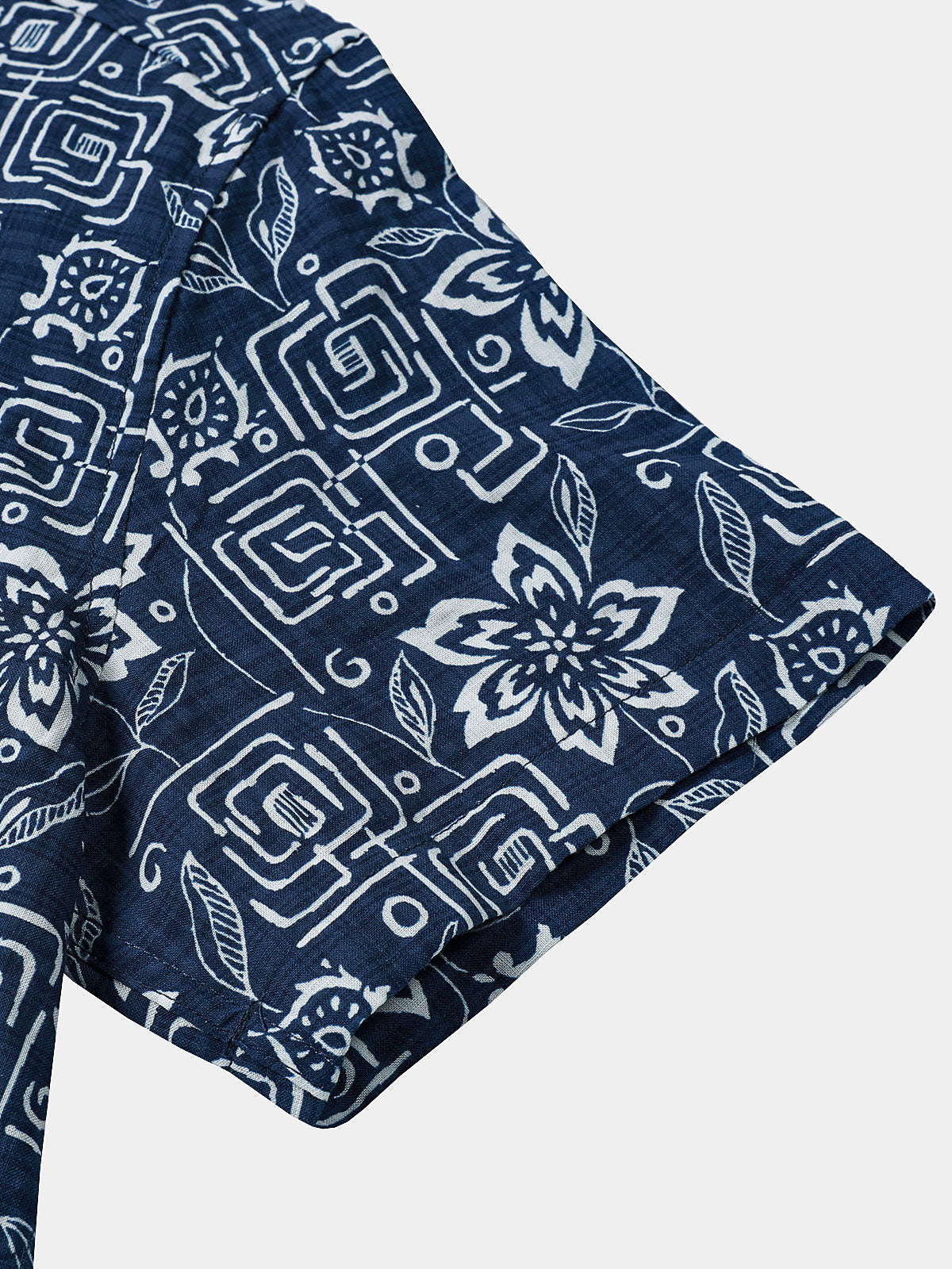 Navy Geometric Floral Bohemian Casual Short Sleeve Shirt
