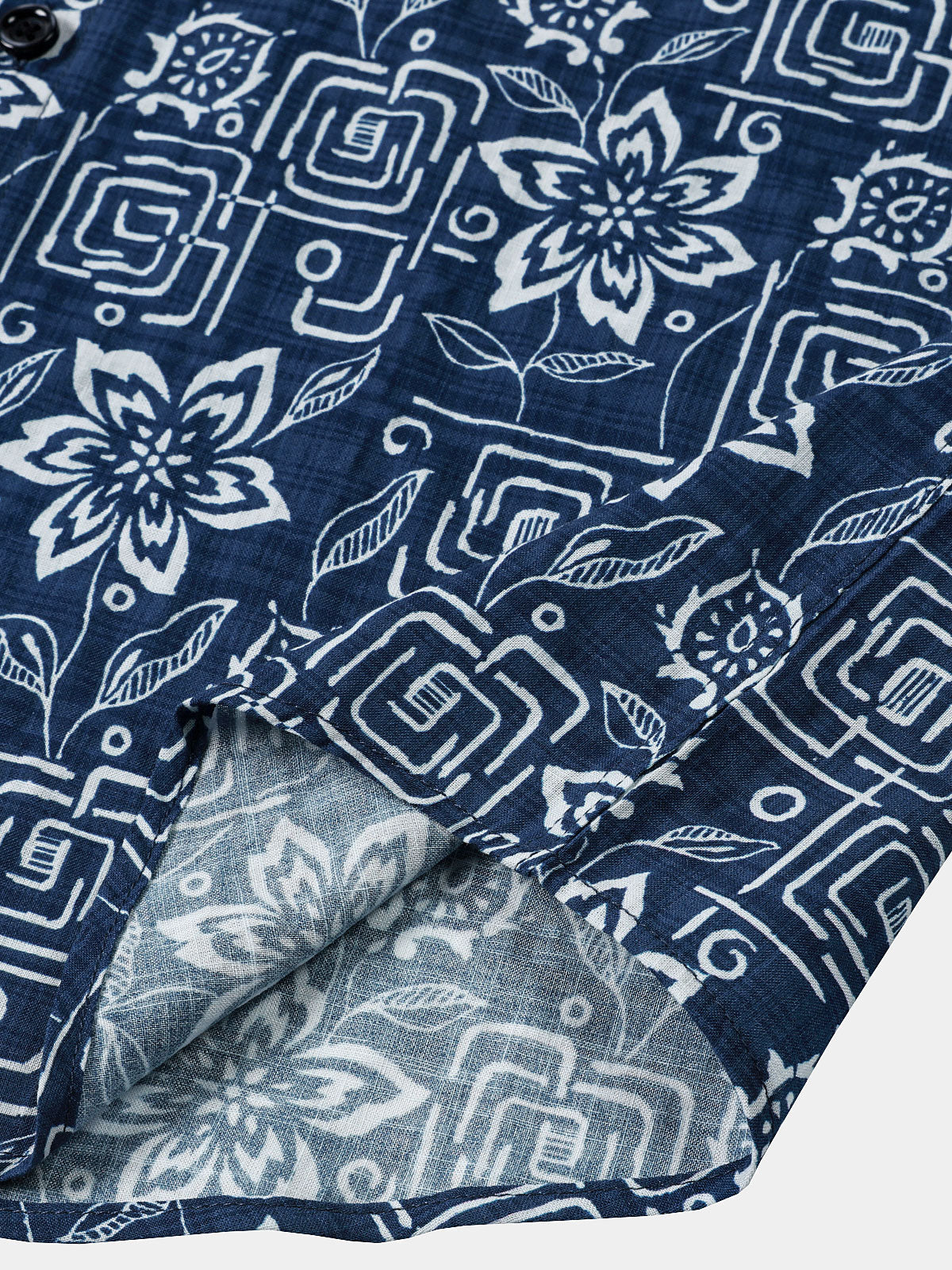 Navy Geometric Floral Bohemian Casual Short Sleeve Shirt
