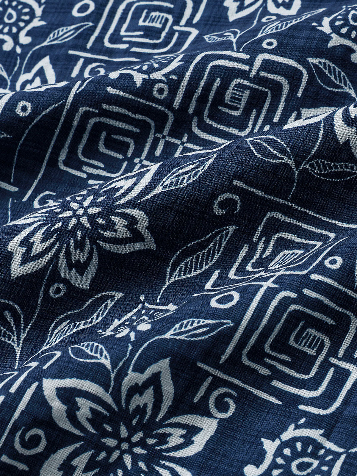Navy Geometric Floral Bohemian Casual Short Sleeve Shirt
