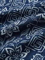 Navy Geometric Floral Bohemian Casual Short Sleeve Shirt