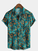 Hawaiian Short-Sleeve Floral Print Shirt with Pocket