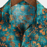 Hawaiian Short-Sleeve Floral Print Shirt with Pocket