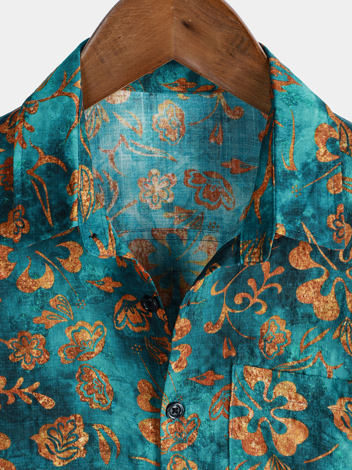 Hawaiian Short-Sleeve Floral Print Shirt with Pocket