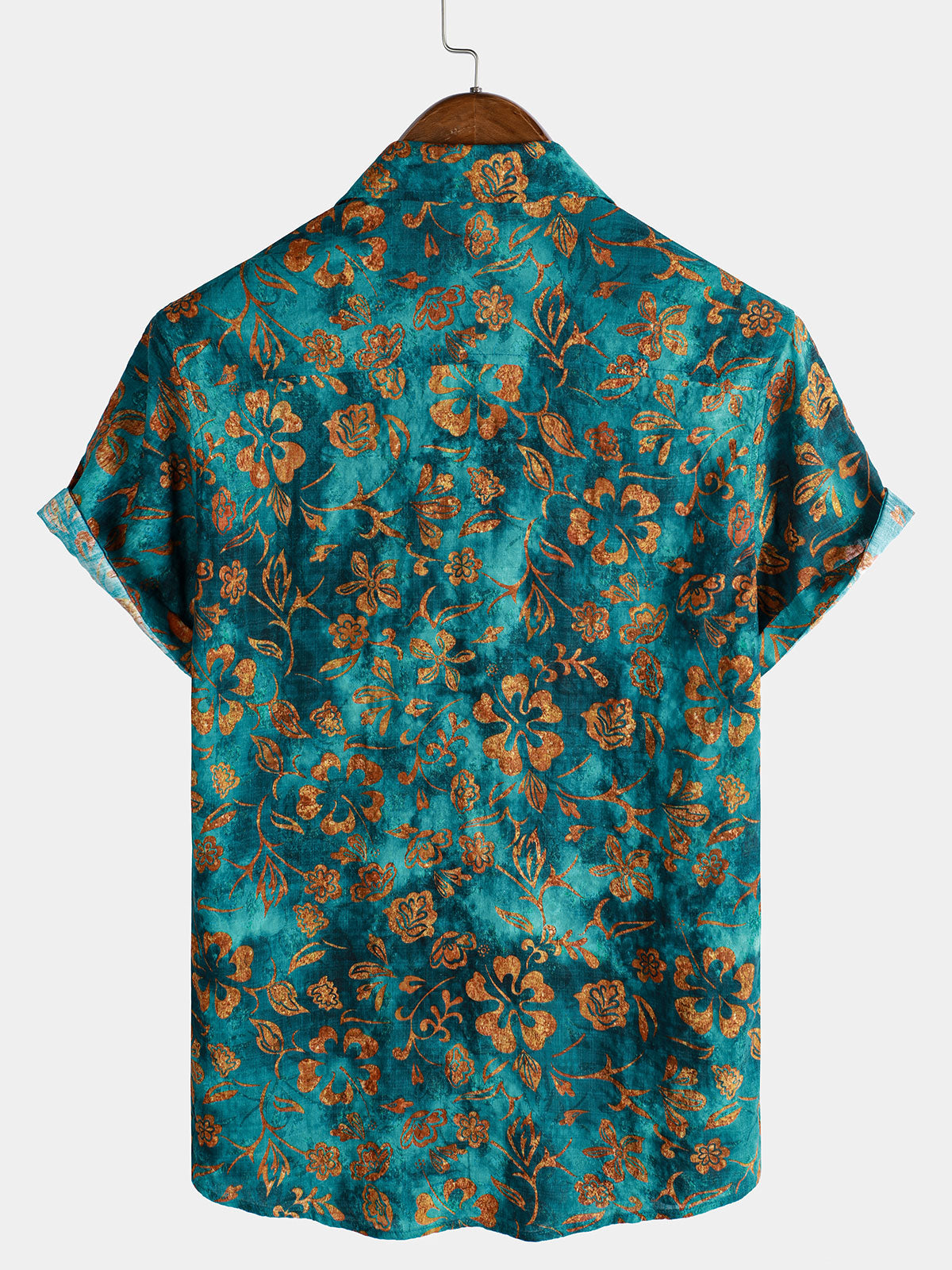 Hawaiian Short-Sleeve Floral Print Shirt with Pocket