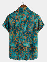 Hawaiian Short-Sleeve Floral Print Shirt with Pocket