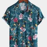 Blue Short Sleeve Retro Floral Print Shirt