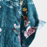 Blue Short Sleeve Retro Floral Print Shirt