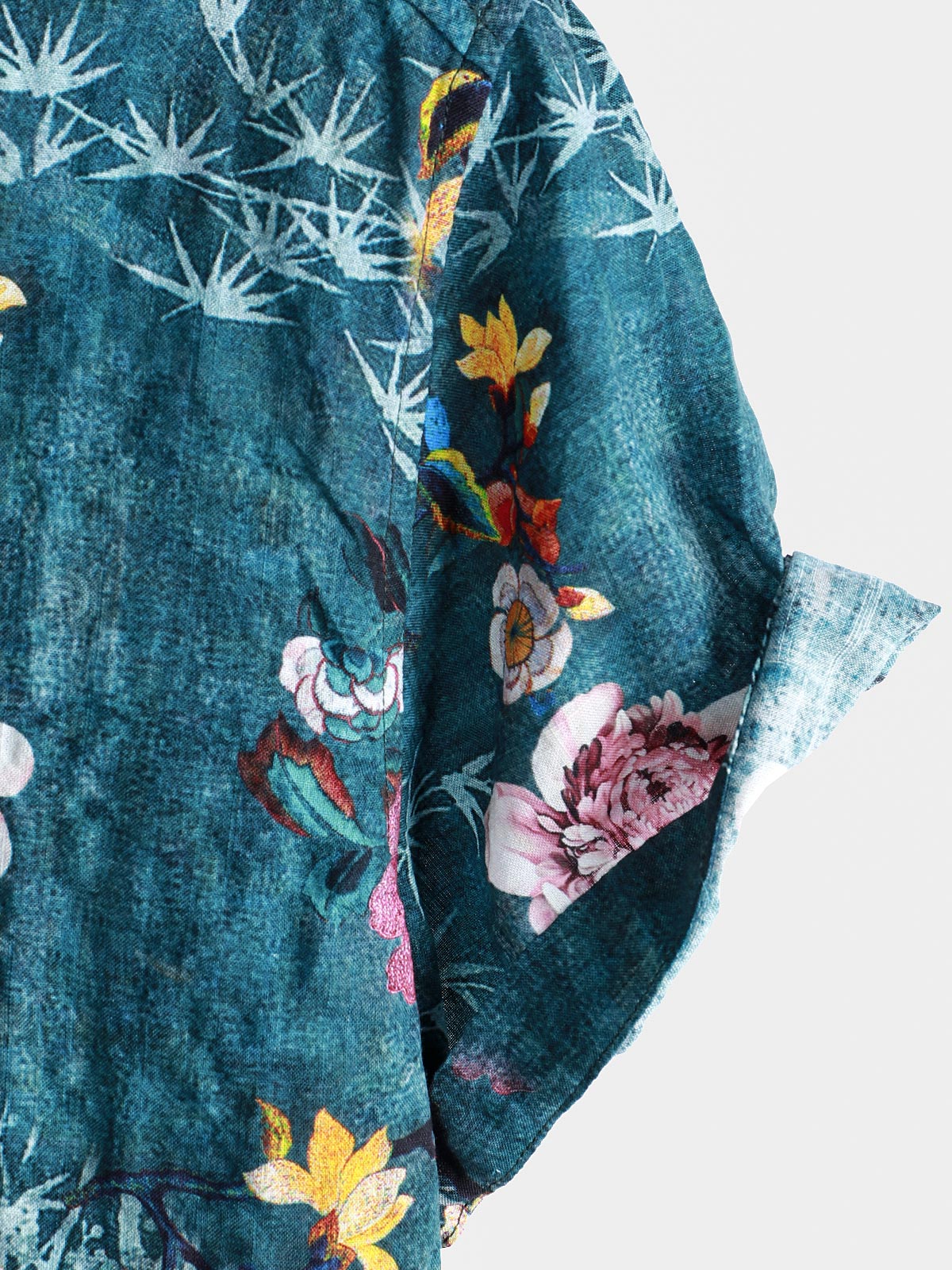 Blue Short Sleeve Retro Floral Print Shirt
