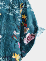 Blue Short Sleeve Retro Floral Print Shirt