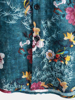 Blue Short Sleeve Retro Floral Print Shirt
