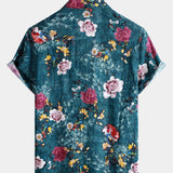 Blue Short Sleeve Retro Floral Print Shirt
