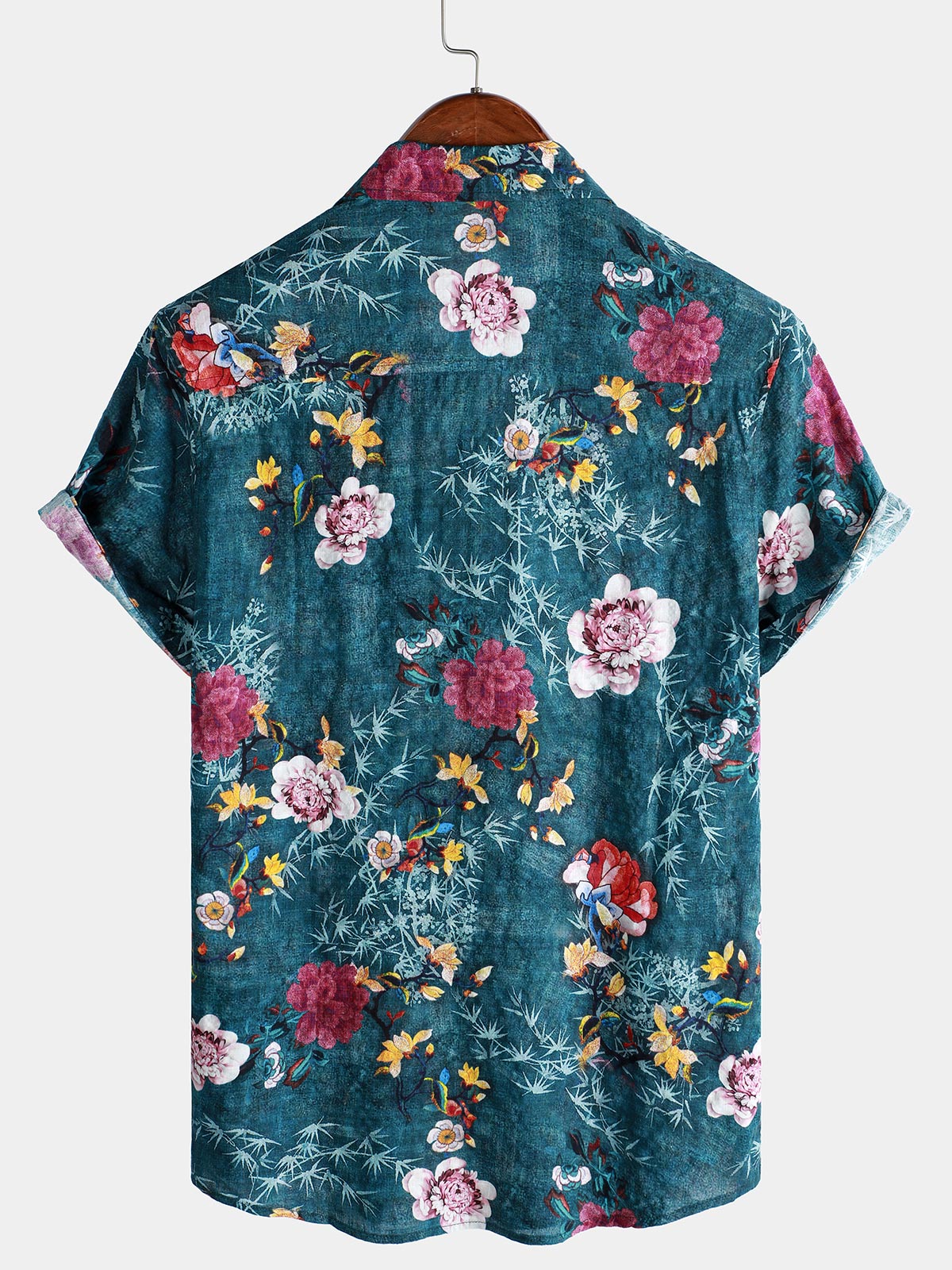 Blue Short Sleeve Retro Floral Print Shirt
