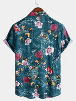 Blue Short Sleeve Retro Floral Print Shirt