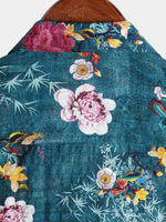 Blue Short Sleeve Retro Floral Print Shirt