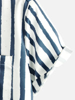 Hawaiian Short-Sleeve Shirt, Tropical Flamingo, Navy, Striped Print, Pocket