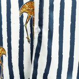 Hawaiian Short-Sleeve Shirt, Tropical Flamingo, Navy, Striped Print, Pocket