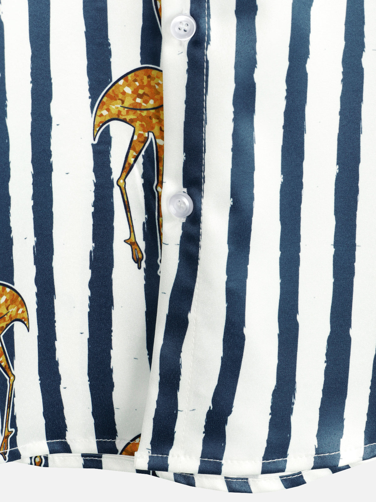 Hawaiian Short-Sleeve Shirt, Tropical Flamingo, Navy, Striped Print, Pocket