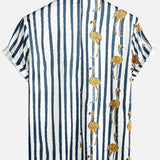 Hawaiian Short-Sleeve Shirt, Tropical Flamingo, Navy, Striped Print, Pocket