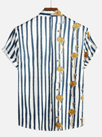 Hawaiian Short-Sleeve Shirt, Tropical Flamingo, Navy, Striped Print, Pocket